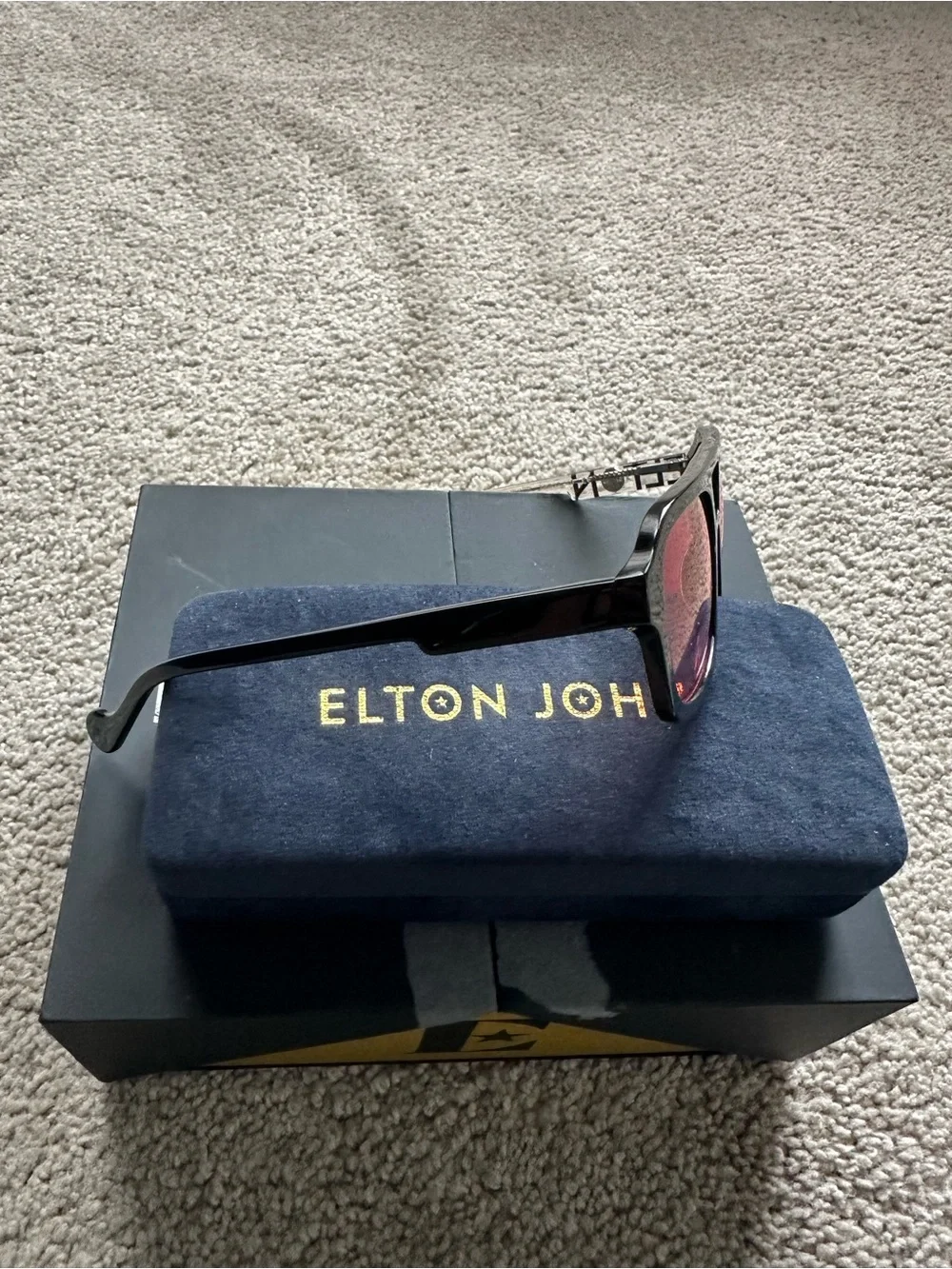 Elton John HEADLINER Unisex Sunglasses Black Clear Crystal/Pink Anti-Glare